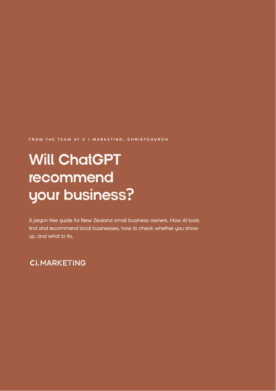 The cover of Will ChatGPT recommend your business, a free guide from C i Marketing