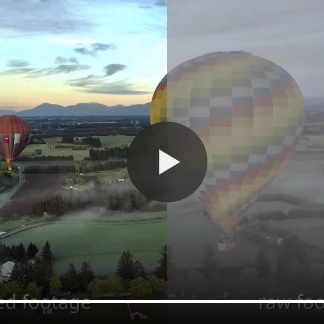 Preview of a video player with a balloon and different types of video footage grading